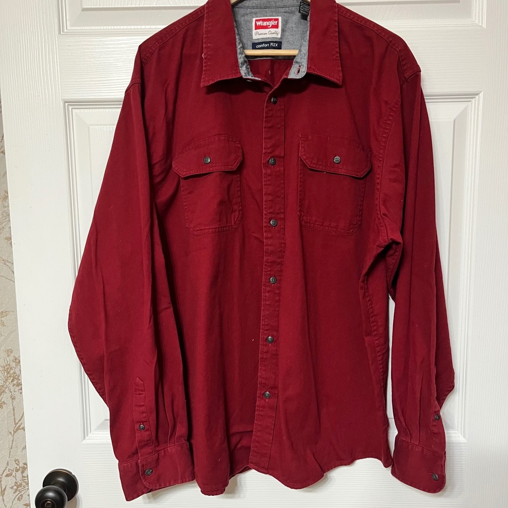 Wrangler Premium Quality Comfort FLEX Mens 2XL Button‎ Up Shirt Burgundy